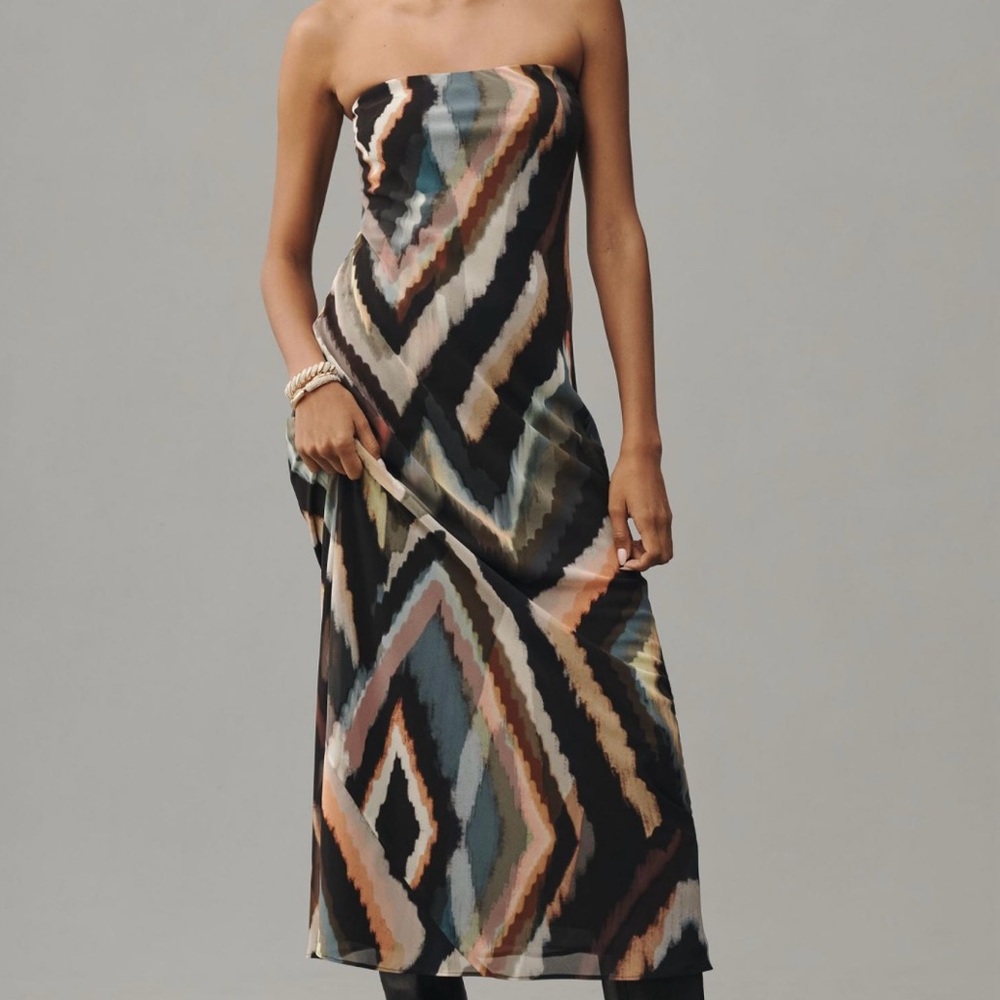 Anthropologie Strapless Satin Maxi Slip Dress